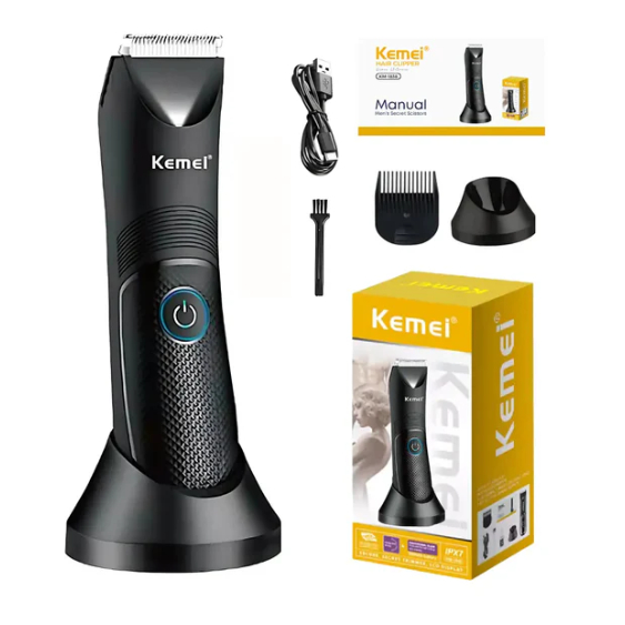 Kemei KM-1838 Aparador De Pelo Corpo E Rosto Usb Lavável Bivolt Segurar botão 3 segundo...