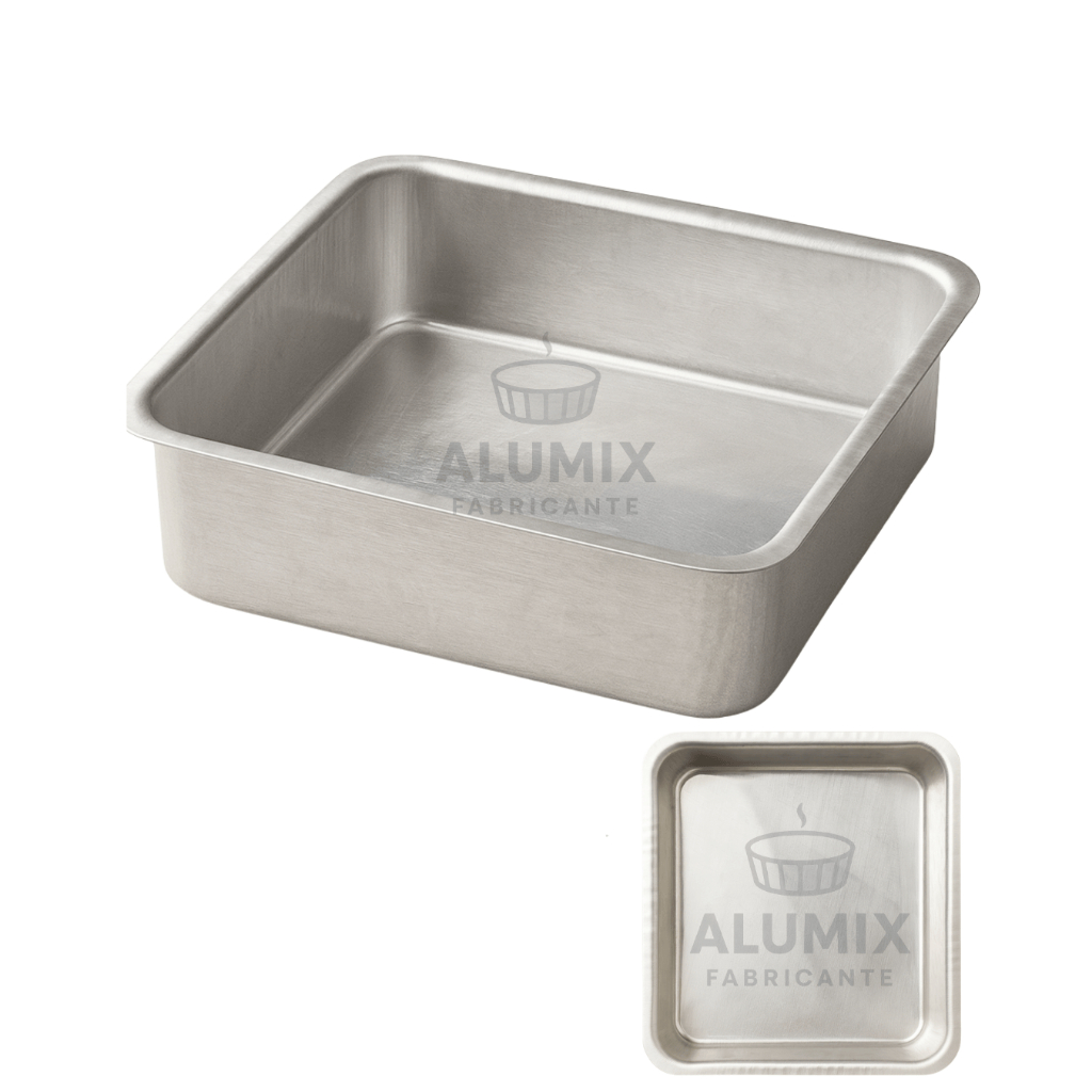 Forma Quadrada Fundo Fixo Bolo Brownie Pudim Alumix – Alumínio Prata | 20 × 20 × 7 cm