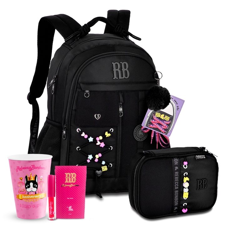 Kit Mochila Rebecca Bonbon Estojo Box Lancheira Térmica 2 em 1 RB Metalizado Costas Acolchoadas em Oferta na Shopee