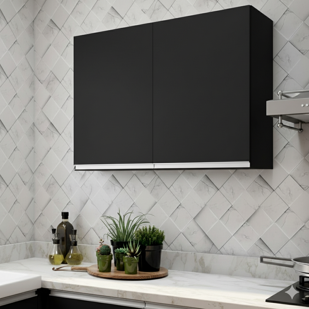 Armário Aéreo Cozinha Multiuso 80 Cm 2 Portas Preto em Oferta na Shopee