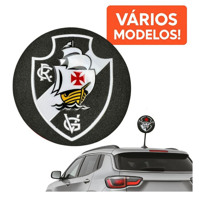 Ponteira Enfeite de Antena Vasco - Escudo Vasco e Almirante - Preto - Vascão - Carro e Moto
