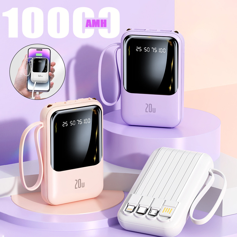 Carregador Portátil 10000mah con 4 cables de carga rápida Banco de energía digital LED-A6