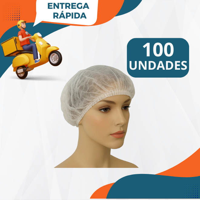 Touca Descartável Sanfonada TNT Branca 100 Unidades Hospital Clínica Cozinha Estética Padaria