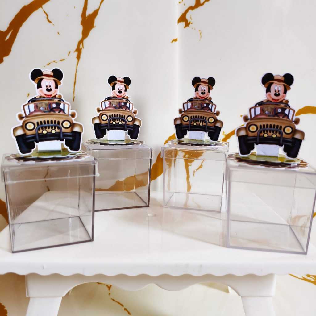 Caixinha Acrílica com Aplique para lembrancinhas - Caixinha Acrílica Personalizadas - MICKEY SAFARI - Qualquer TEMA
