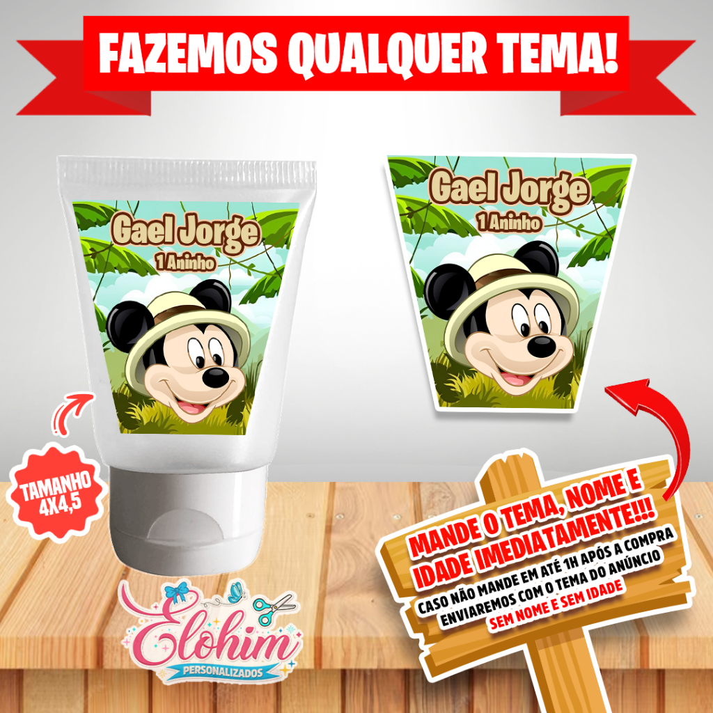 Rótulos para Bisnaga 30 ml personalizado com seu NOME (FAZEMOS TODOS OS TEMAS) Mickey safari em Oferta na Shopee