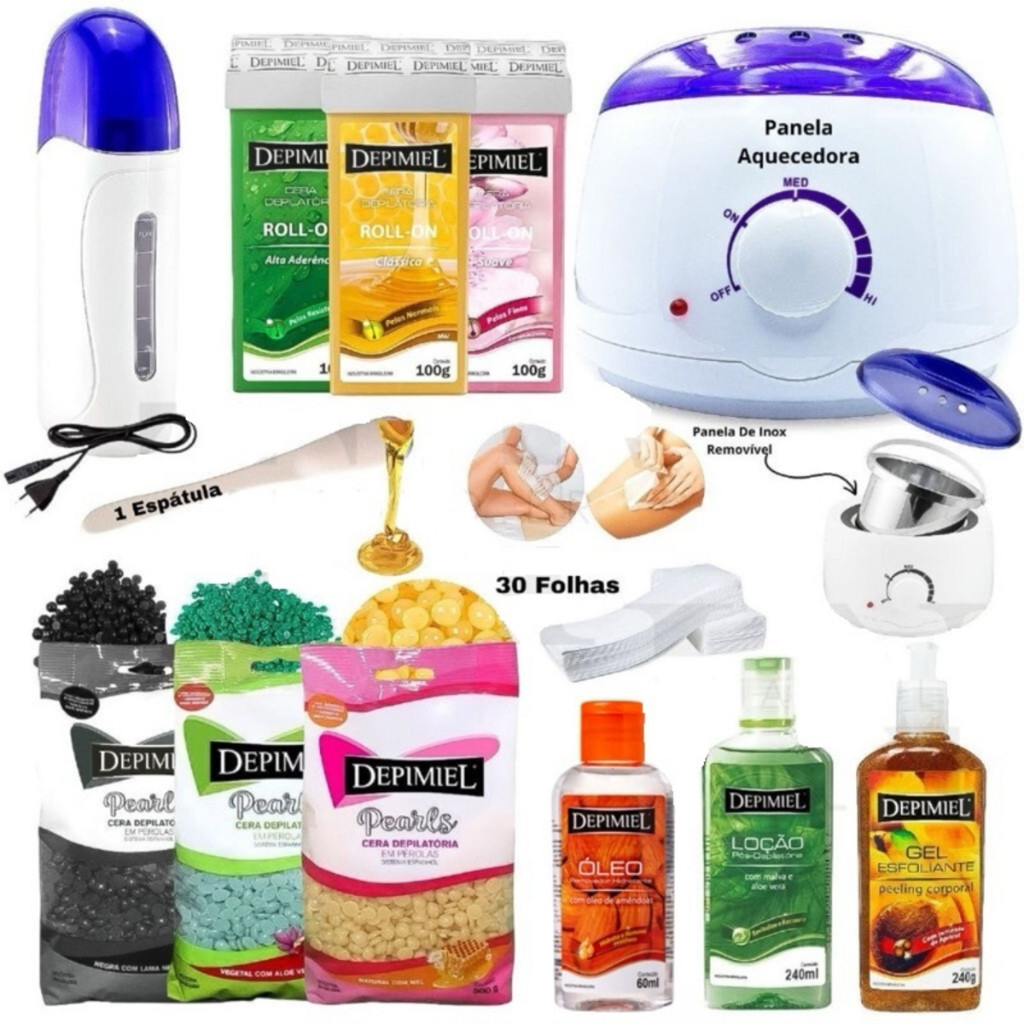 Kit Cera Quente Depilação Completo Panela + Aquecedor Rolon + Cera 500g (ORIGINAL)
