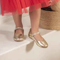 Sapatilha Neném Menina Dourada Delicada Strass