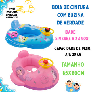 BOIA DE CINTURA BEBEZINHO AZUL E ROSA  BOIA DE  PEIXINHO COM BUZINA Infantil com Assento e Volante Modelo SEREIA UNICORN