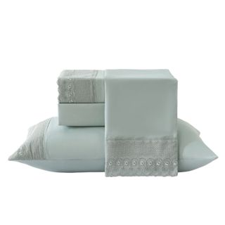 Jogo de Lençol Mona lisa 4 Pçs 300 Fios percal Bordado King Queen Casal em Oferta na Shopee