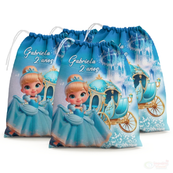 30 Sacolinhas Surpresa Personalizada Tecido Cinderela 3D Carruagem (15x20)