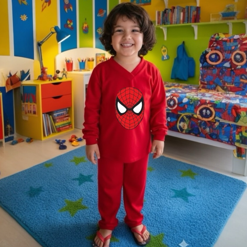Pijama infantil longo personagem masculino - com personagens manga longa e calça