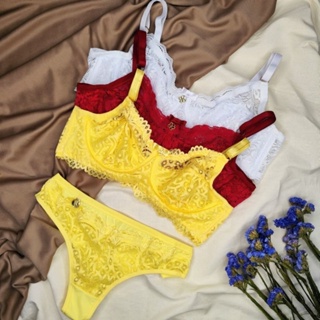 Conjunto Lingerie Feminina Sutiã Renda Sem Bojo Com Aro Calcinha Fio Dental Sexy em Oferta na Shopee