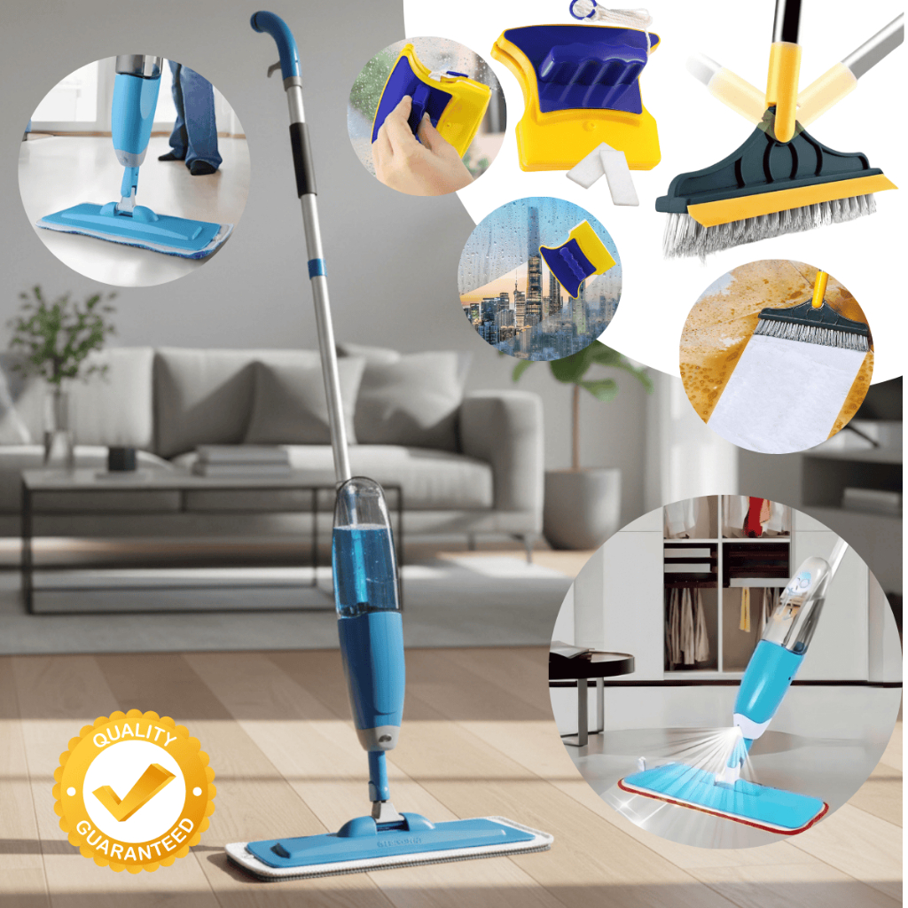 Esfregão MOP Limpeza Spray Reservatório Vassoura Mágica Profissional + Escova Rodo + Limpador Vidros