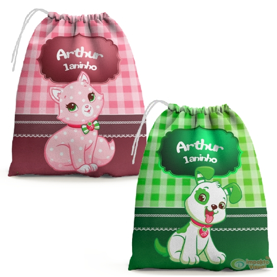 30 Sacolinhas Surpresa Personalizada Tecido Moranguinho bichinhos (15x20) em Oferta na Shopee