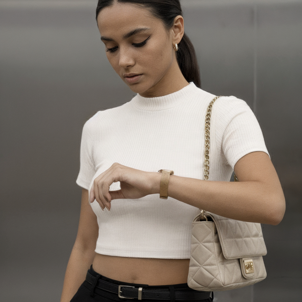 Blusa Feminina Cropped Slim Canelado Casual Ajustavel Baby Tee Elegante Social Manga Curta Gola Alta