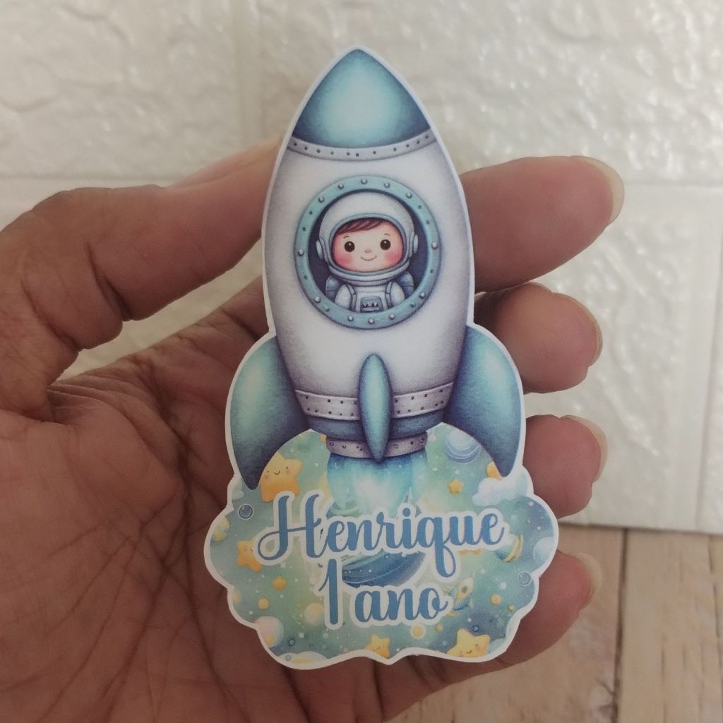 Aplique ASTRONAUTA Personalizado Tubete Infantil Lembrancinha Aniversário Festa Kit 10 a 50 unidades