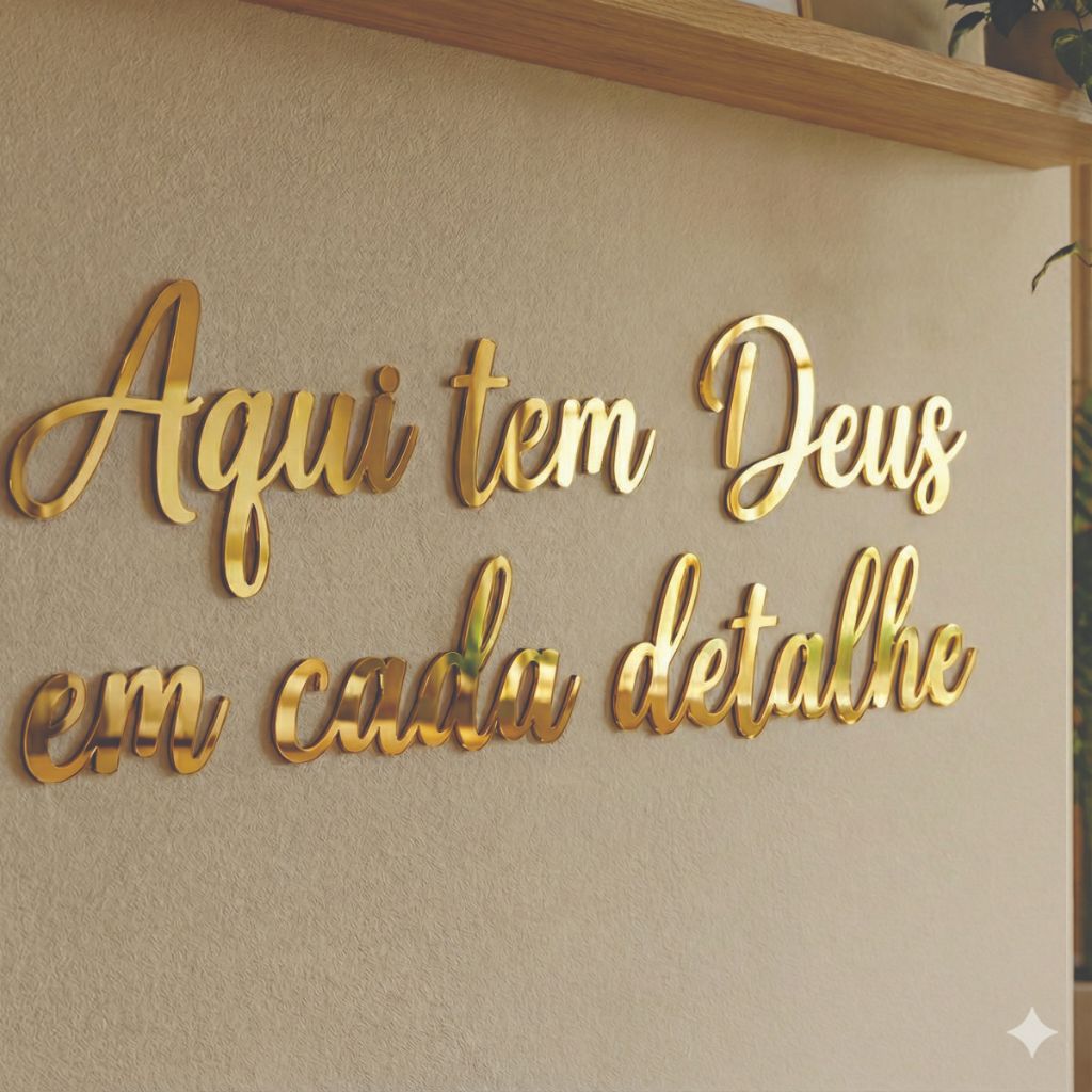 Frase Decorativa Aqui tem Deus em cada Detalhe em Acrílico Promoção em Oferta na Shopee