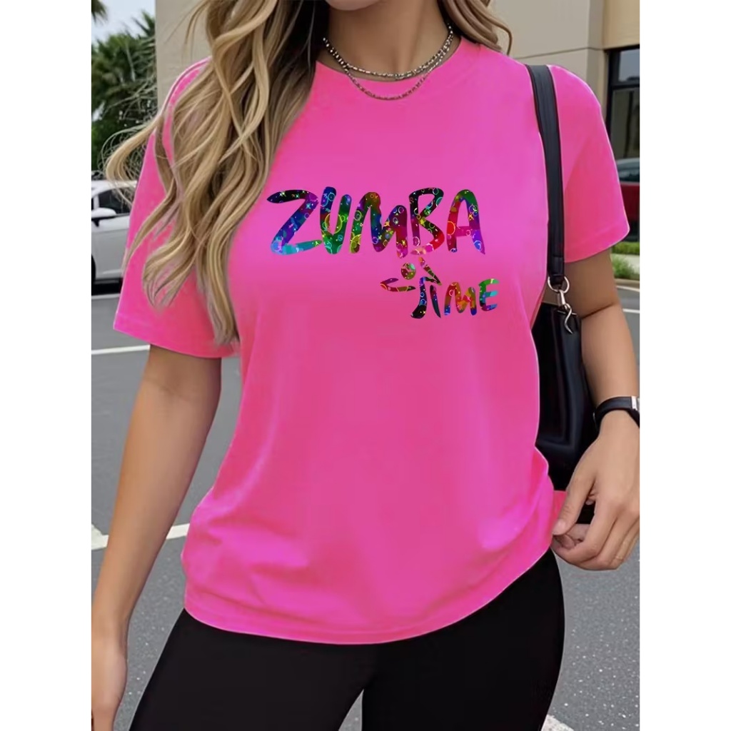 T-shirt Zumba Time com Estampa Colorida e Silhueta de Dança para Looks Fitness Cheios de Estilo e Alegria