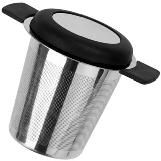 Infusor Coador De Chá Cesto Aço Inox Com Tampa Alça Silicone em Oferta na Shopee