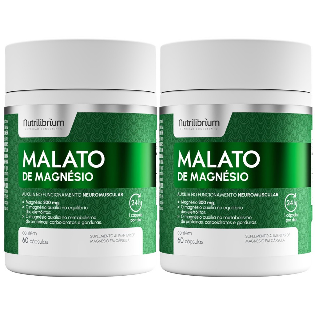 Kit 2x Malato De Magnésio 60 Cápsulas 300mg Premium Nutrilibrium em Oferta na Shopee