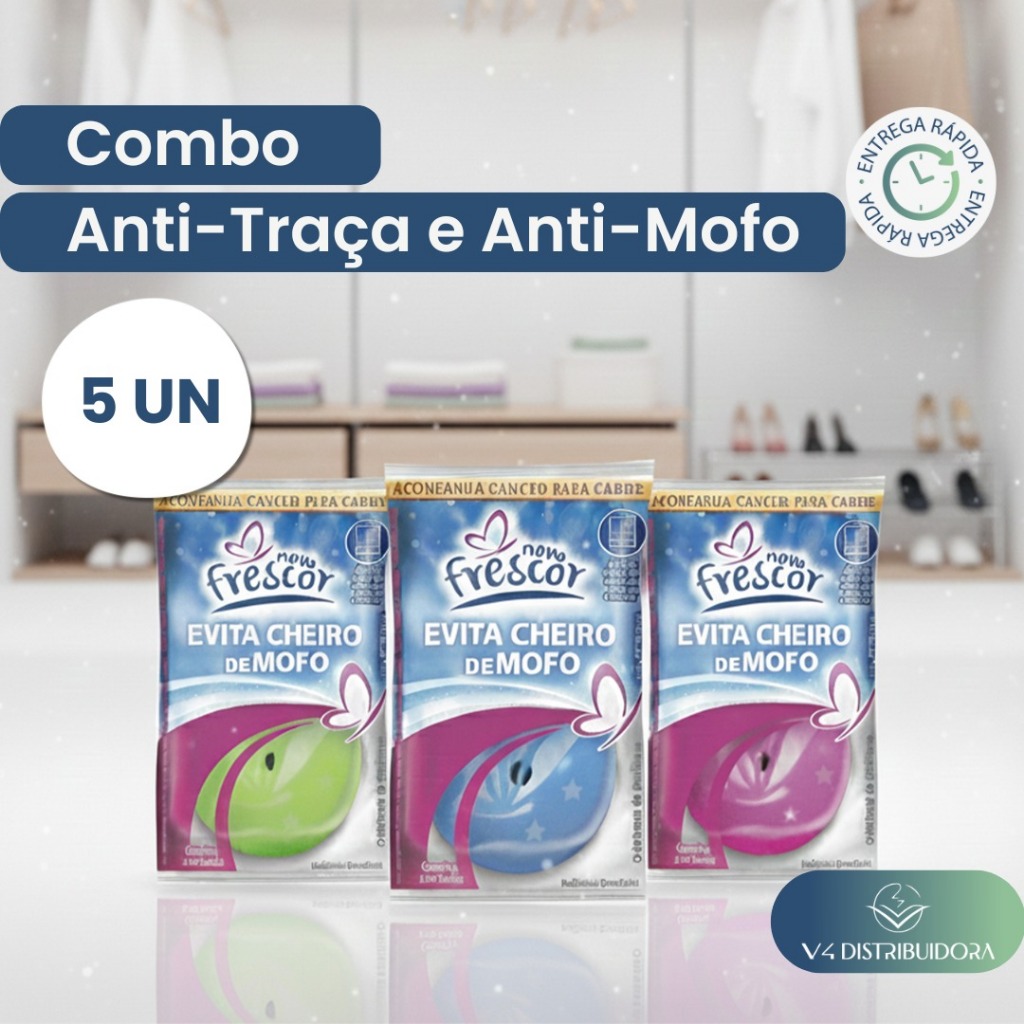Combo 5 Unid. Anti-Traça e Anti-Mofo Novo Frescor – Aparelho + Refil 20g | Perfume e Proteção