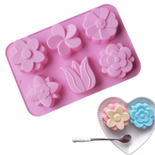 Molde de Silicone Sabonete Artesanal 80g Forma 6 Cavidades Flores Tulipa Saboaria Sabão Bolinho Doce