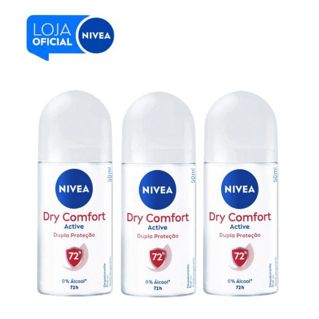 KIT NIVEA Desodorante Antitranspirante Roll On Dry Comfort 50ml - 3 Unidades