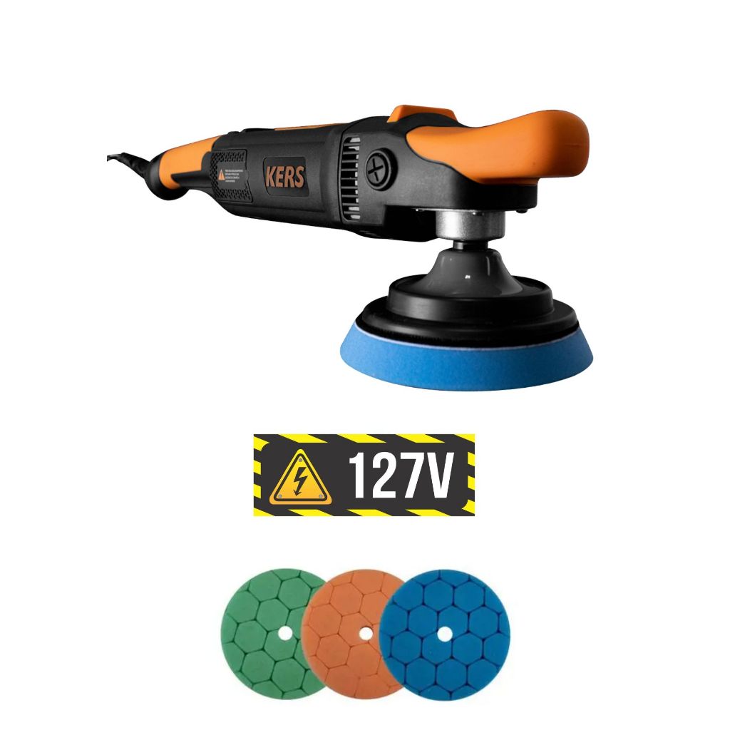 Politriz Rotativa RK 1250W 127V Kers + 3 Boinas de Espuma Hyper Kers 5"