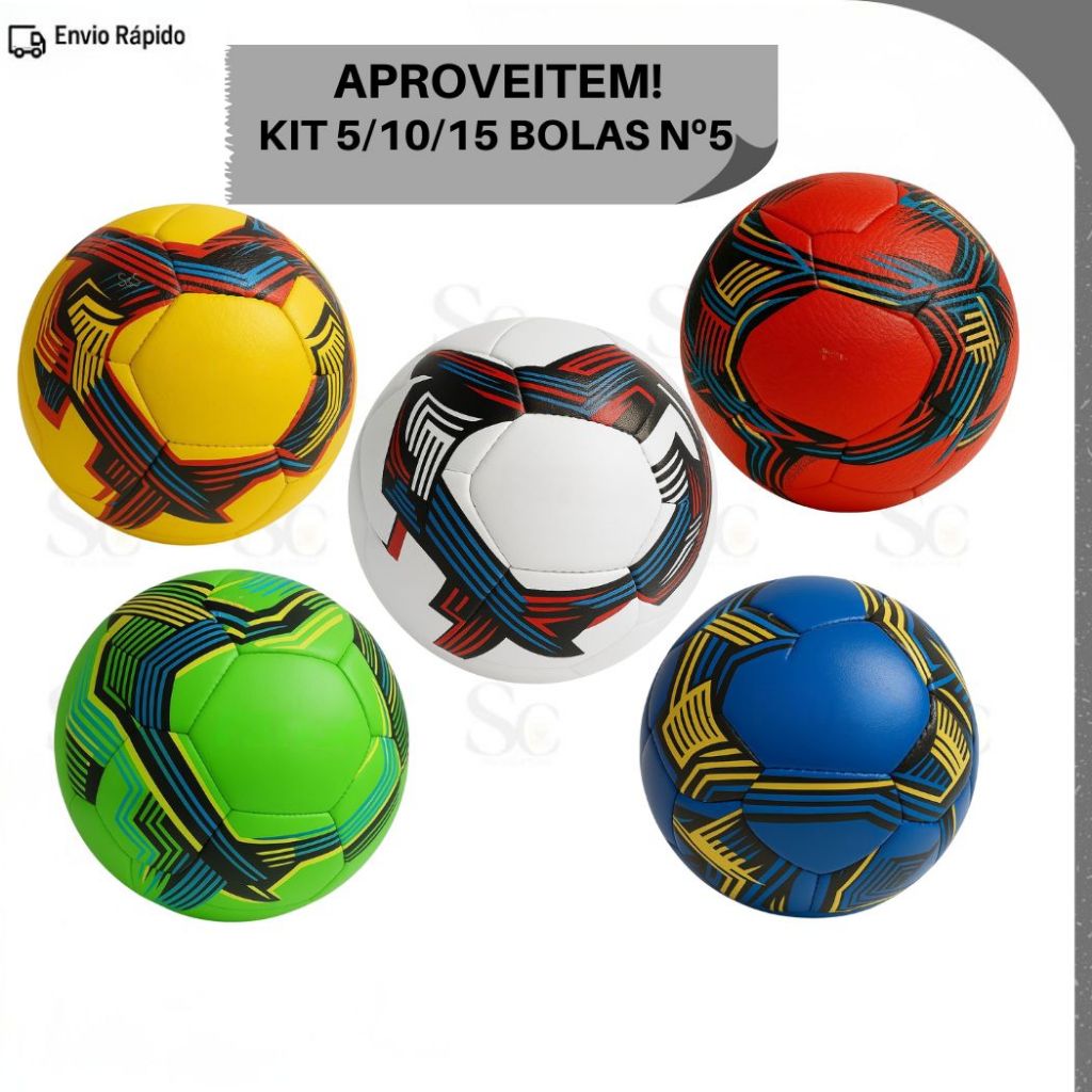 Kit 5 / 10 ou 15 Bola de Futebol De Campo nº 5 Tamanho Oficial Bola Grande Cores Sortidas Diversão