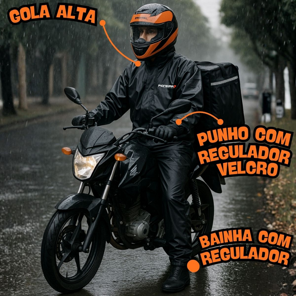 Capa de Chuva Conjunto Pioneira Reforçada Impermeável Motoboy Motoqueiro Moto