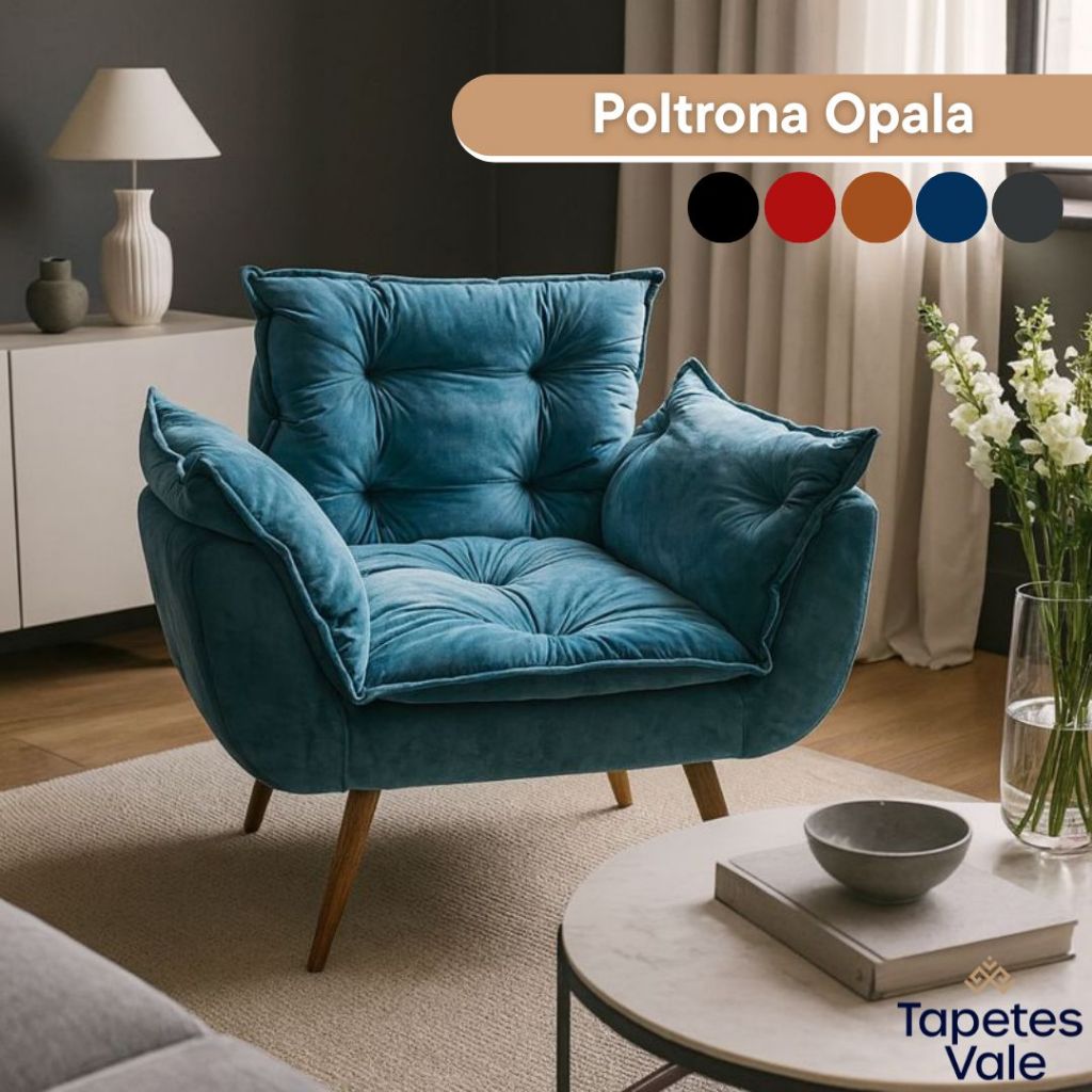Poltrona Opala Classic Recepção Sala Pés Palito Rosqueável em Oferta na Shopee