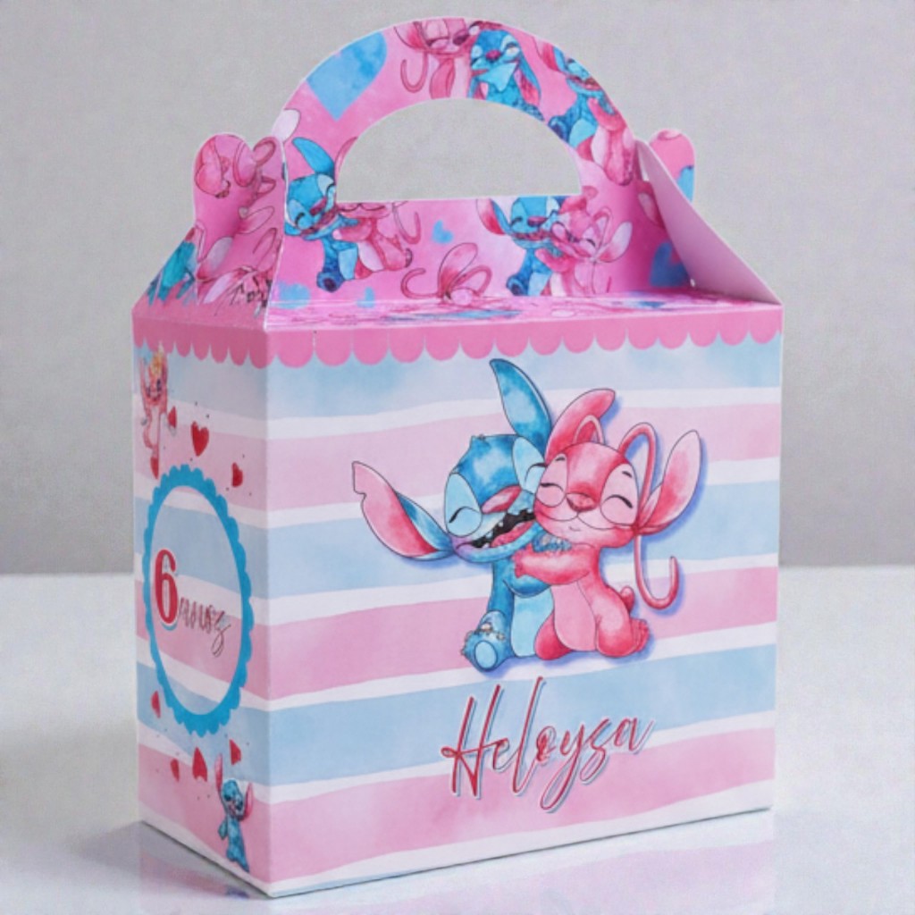 Caixa Maleta/Sacolinha Personalizada | Lembrancinha Festa | Stitch e Angel | PEGUE E MONTE