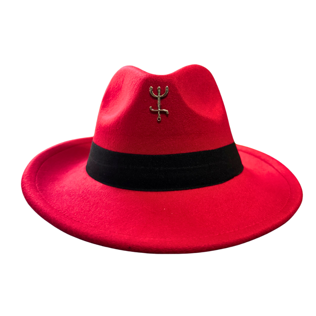 Chapeu De Pomba Gira Vermelho Fita Preta Com Tridente Chapeu Veludo Fedora Umbanda E Candomblé