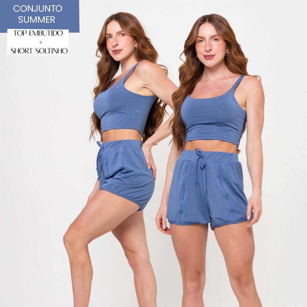 Conjunto short soltinho e top cropped duplo - fitness casual em Oferta na Shopee