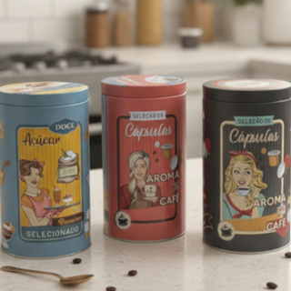 Pote de Açúcar e Café Retrô Hermético Latas Organizador de Cozinha Mantimentos Multiuso Metal Casa em Oferta na Shopee