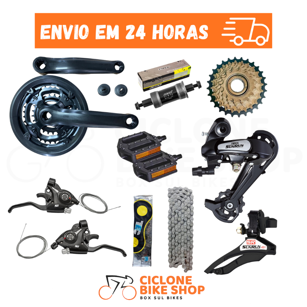 Kit Marcha Index Alavanca 21v + Roda Livre + Corrente + Pedivela + Mov. Central + Cambios + Pedal em Oferta na Shopee