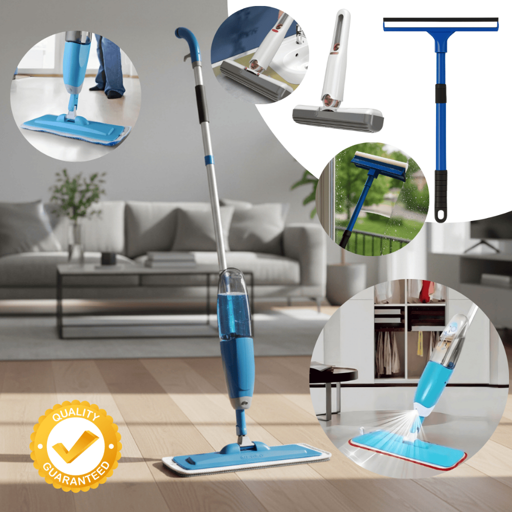 Mop Spray Reservatório Lava Seca Limpeza Rápida Chão Vidros Multiuso + Mini Mop Rodo