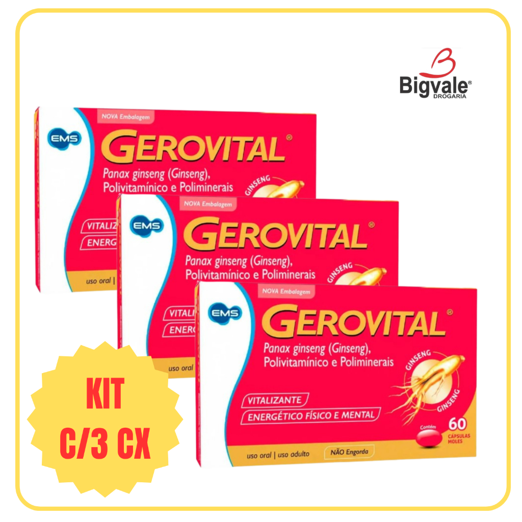 Polivitamínico Gerovital c/60 caps Vitalizante e Energético EMS