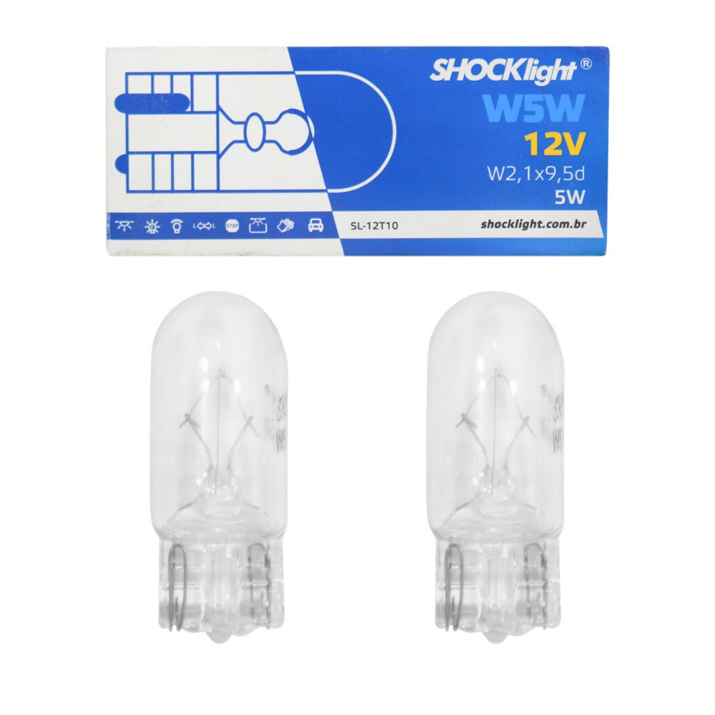 Par Lampada Pingão T10 Meia Luz Lanterna Placa Teto Break Light 12V 5W Shocklight Halogena Vidro