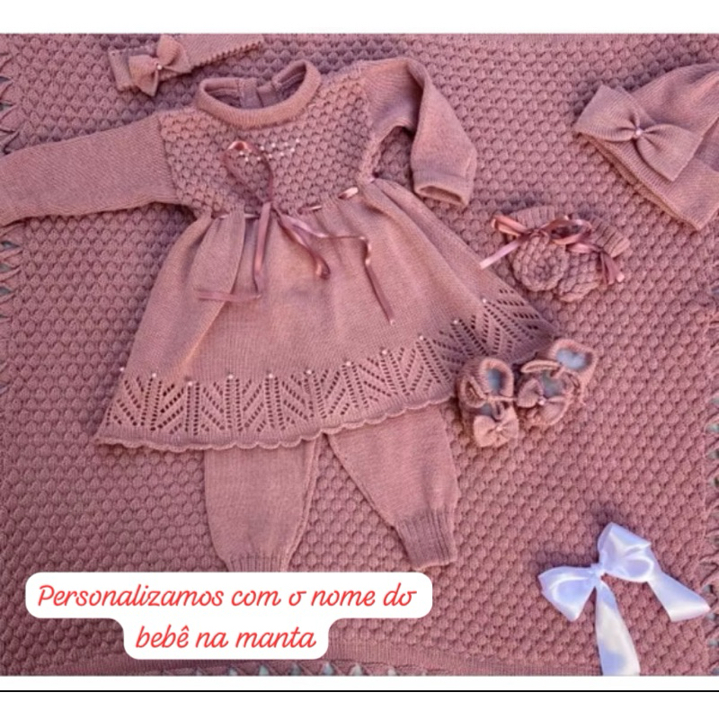 Saída Maternidade Menina em Tricô Luxo – 7 Peças | Presente Perfei em Oferta na Shopee