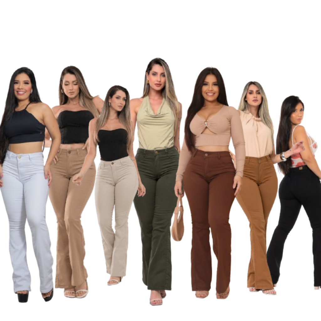 Calça Flare Feminina jeans nas cores bege/caqui super confortável , que se ajusta no corpo em Oferta na Shopee