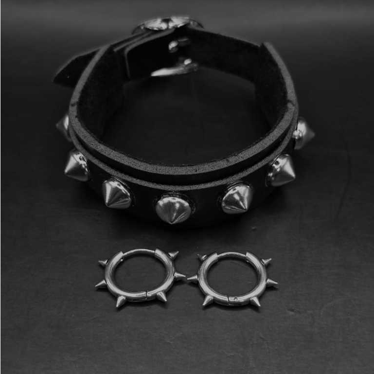 Kit Pulseira Spike Punk Rock 1 Fileira + Brincos Espinho Premium Aço Inox Antialérgico em Oferta na Shopee