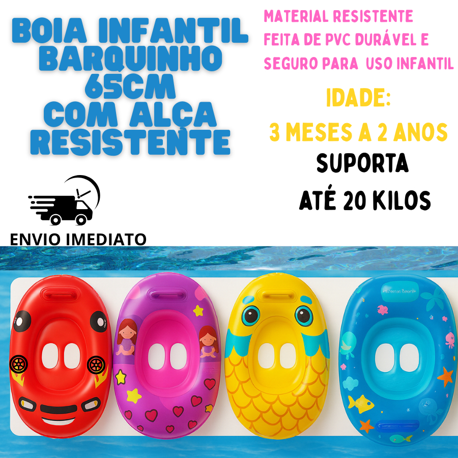 Boia Infantil com Assento barquinho 65cm boa de cintura bebe boia carros menino menina piscina acento  bóia rosa bebê