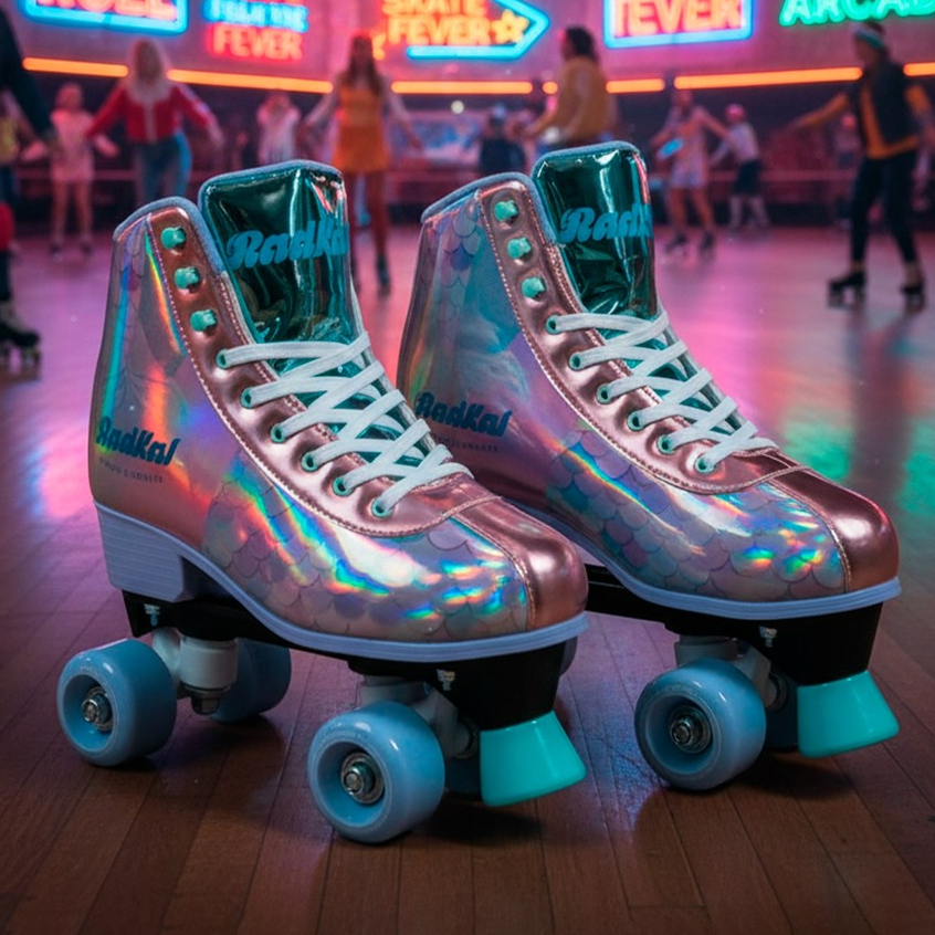 Patins Infantil Quad 4 Rodas Lilás Menina Refletivo Com Freio E Regulagem - Fênix