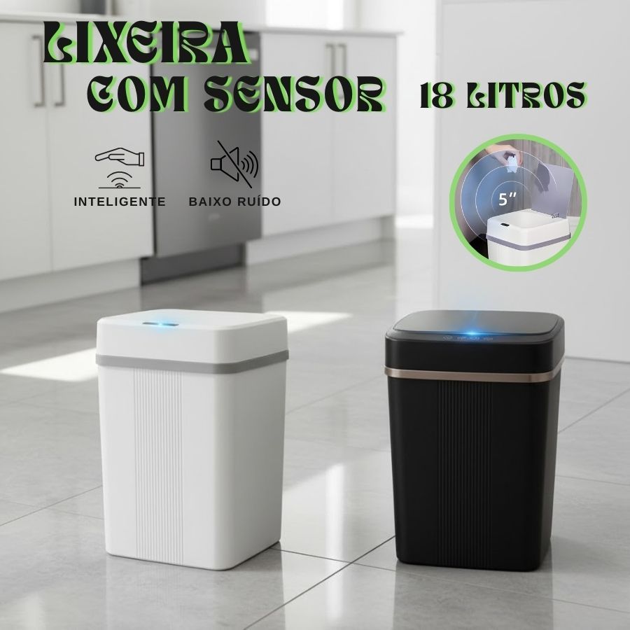 Lixeira com Sensor Infravermelho 18 Litros Indicado para Banheiro, Cozinha e Espaços Internos em Oferta na Shopee