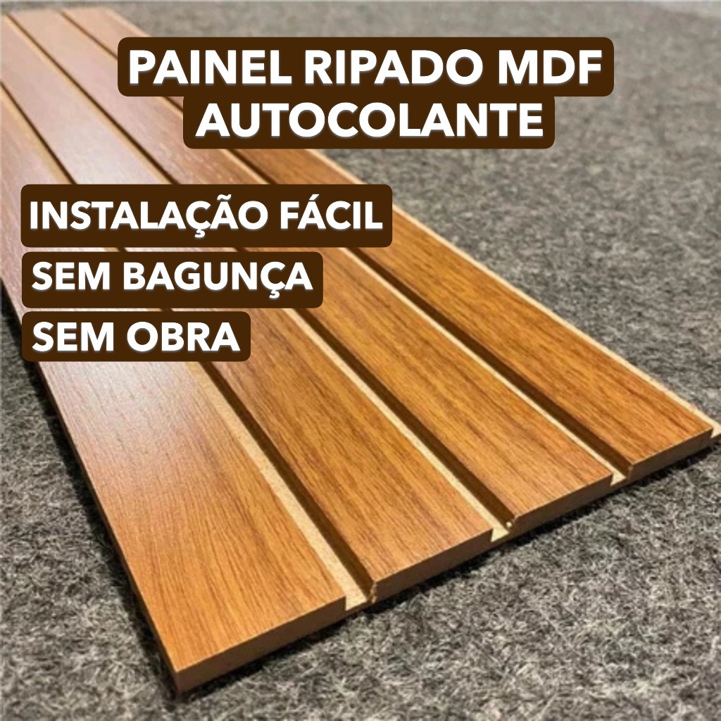Kit 100 Placas de Painel Ripado Autoadesivo Revestimento de Parede em MDF 45x11