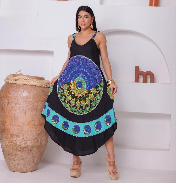 Vestido trapézio indiano estampado em Oferta na Shopee