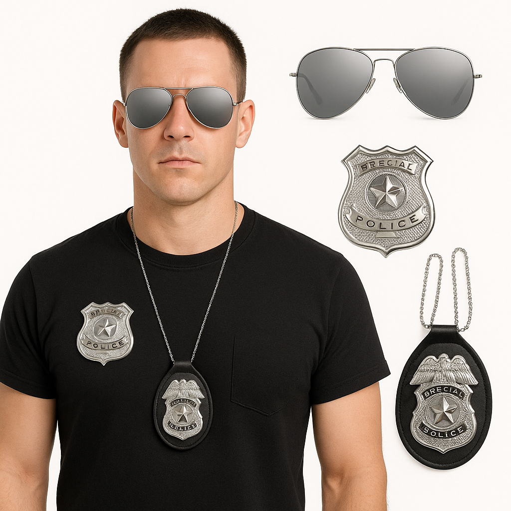 Kit 3 Acessórios Fantasia De Policial FBI Unissex Carnaval, Halloween, Festa Fantasia