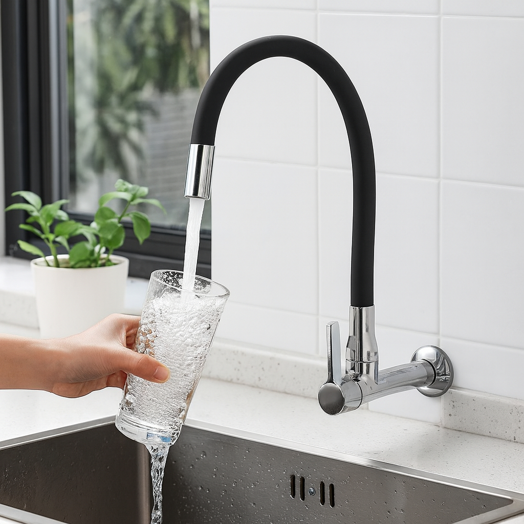 Torneira Premium de Parede Preta – Flexível para Cozinha ou Banheiro 1078