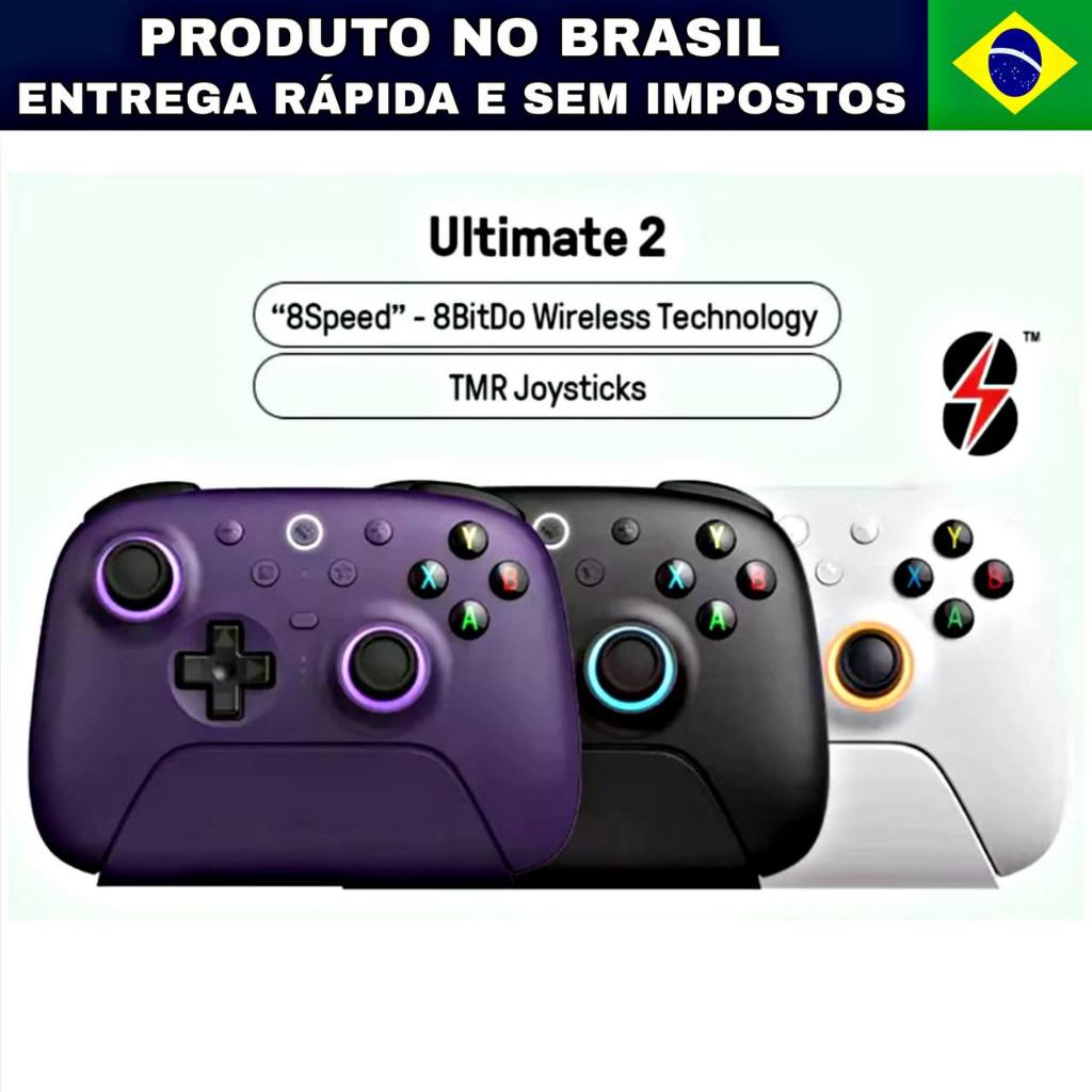 Controle 8Bitdo Ultimate 2 TMR, 1000 Hz, HALL EFFECT,  Com Dock de carregamento, RGB, PC, Switch 1/2